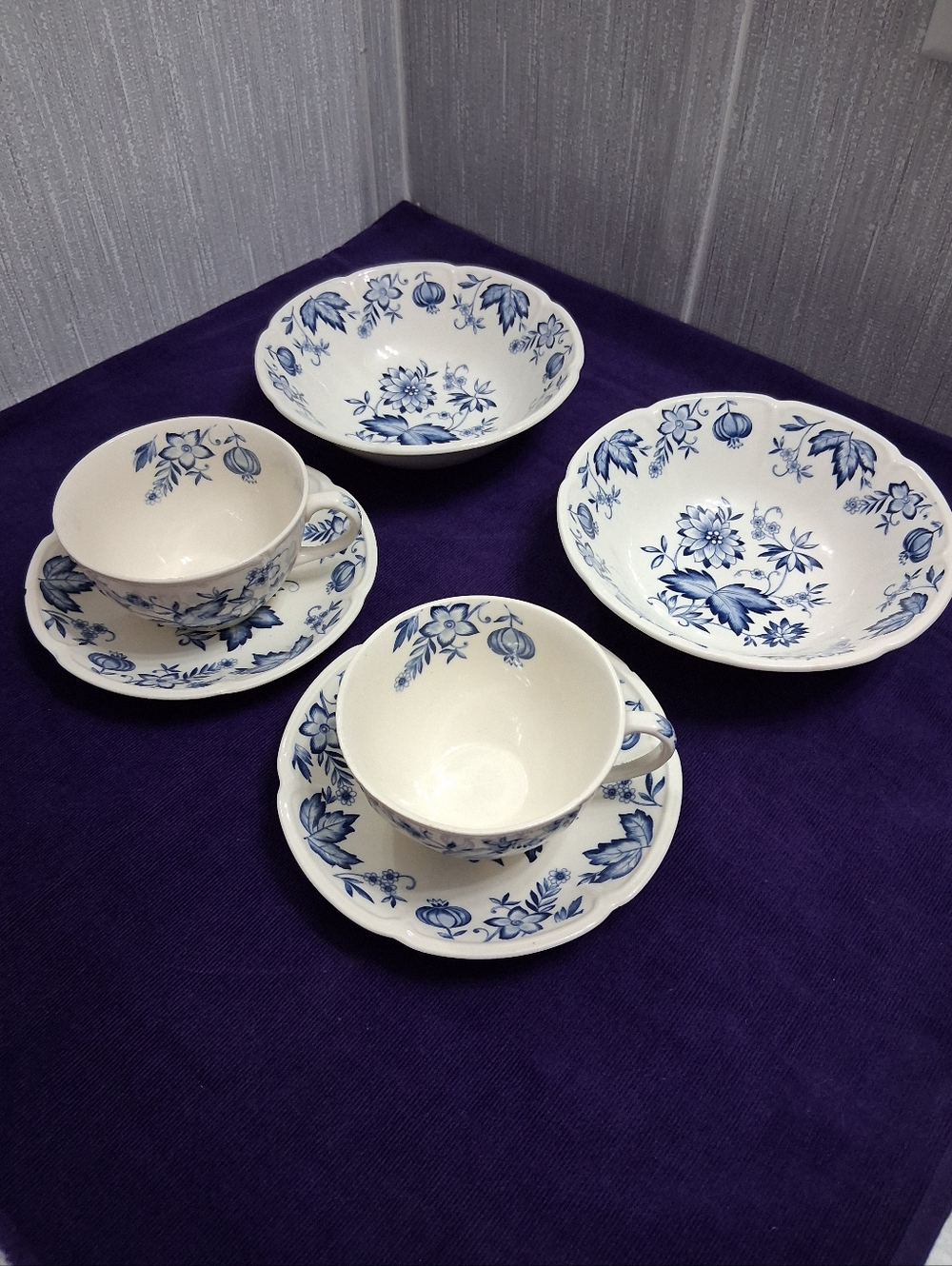 Vintage Malvern Blue Windsor Ware Teacups Saucers Bowls Johnson Bros England
